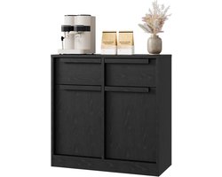 Landelijk Dressoir met 2 Lades - Houtlook Buffetkast / Opbergkast - Koffiemeubel - 80 cm Breed - Perenhout Kleur - Zwart