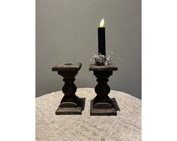 Landelijk Houten kandelaar vierkant- woondecoratie- stoer sober- woonaccessoires