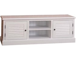 Landelijk houten TV-meubel met louvre deuren en open vak - wit - 208 cm