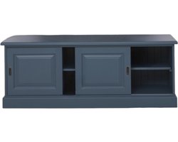 landelijk houten TV-meubel met schuifdeuren - blauw