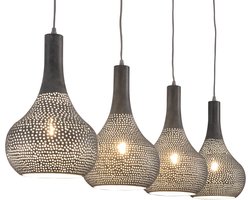 Landelijk industriele eettafellamp beton | 4 lichts | beton / grijs | metaal | in hoogte verstelbaar tot 150 cm | Ø 25 cm | eetkamer / eettafel lamp | modern / sfeervol design