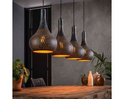 Landelijk industriele hanglamp gunmetal | 4 lichts | bruin / zwart | metaal | in hoogte verstelbaar tot 150 cm | Ø 25 cm | eetkamer / eettafel lamp | modern / sfeervol design