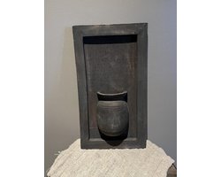 Landelijk Wandpaneel donker met halve houten pot- landelijk- stoer sober- sfeervol- woontrend- binnen- Moederdag