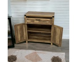 Landelijke Dressoir Kast met Lade & 2 Barn Deuren – Buffetkast met Verstelbare Legplank – Sideboard Modern Farmhouse – Opbergkast voor Woonkamer, Keuken & Eetkamer – 75 x 40 x 85 cm – Grijs – Novihome