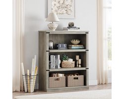 Landelijke Grijze Boekenkast met 3 Planken - Industrieel Opbergrek 101 cm Hoog - Luxe Vakkenkast & Boekenrek voor Woonkamer, Kantoor en Slaapkamer - Grijs Houtlook - 80 x 31 x 101 cm
