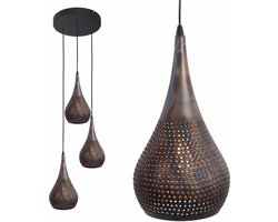 Landelijke hanglamp Bruciato | 3 lichts | gevlamd bruin / zwart | metaal | rond | in hoogte verstelbaar tot 160 cm | eetkamer / eettafellamp | modern / sfeervol design