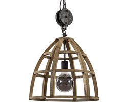 Landelijke Hanglamp Hout/ Zwart Met Katrol 34 cm