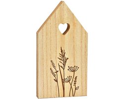 Landelijke Houten Huisje met Bloemenweide op Voet - Rustieke Vensterbank Decoratie - Natuurlijk Hout Silhouet Tafeldecoratie - 3D Woonaccessoire