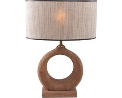 Landelijke houten tafellamp naturel | raffia ovale kap 35 cm lichtbruin / beige | 1 lichts organisch | hout / stof | kap Ø 35 cm | 48 cm hoog | klassiek / landelijk / sfeervol design / raffia kap / retro