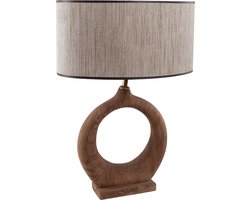 Landelijke houten tafellamp naturel | raffia ovale kap 40 cm lichtbruin / beige | 1 lichts organisch | hout / stof | ovale kap Ø 40 cm | 58 cm hoog | klassiek / landelijk / sfeervol design / raffia kap / retro / Scandinavisch