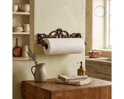 Landelijke keukenrolhouder gietijzer bruin 31cmx9cm muurbevestiging - Wandkeukenrolhouder
