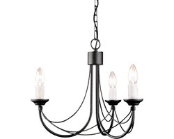 Landelijke Kroonluchter - Steady Lighting - Metaal - Landelijk - E14 - L: 47cm - Voor Binnen - Woonkamer - Eetkamer - Zwart