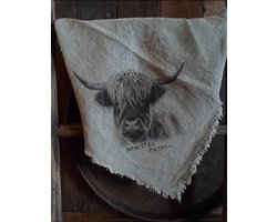 Landelijke linnen shabby doek hooglander donker gekleurd 50x50 cm/Shabby doek hooglander