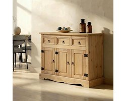 Landelijke Massief Grenenhouten Dressoir Commode met 3 Deuren en 3 Laden – Mexicaanse Opbergkast voor Woonkamer en Eetkamer | Mobili Bella