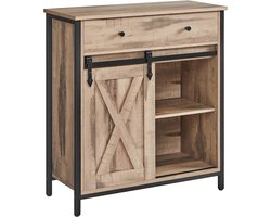 Landelijke Opbergkast met Schuifdeur – Sideboard Keuken Kast – Dressoir met Verstelbare Planken – Metaal & Hout – 70x30x80 cm – Industriële Keukenkast – Woonkamer Hal Kast – Extra Lade en Legplanken – Antikantelbeveiliging – Oak Brown/B