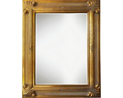 Landelijke spiegel hout - brede spiegel op de muur - Art Nouveau Houten Spiegel Vince Goud - Buitenmaat 107 x 137 cm horizontaal of verticaal - Grote houten wandspiegel - Brede lijst - Muurspiegel boven dressoir of side table - Grote Schouwspiegel