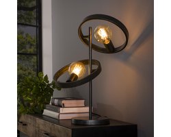 Landelijke tafellamp Hover | 2 lichts | charcoal / grijs / zwart | metaal | 53 cm hoog | bureaulamp | modern / sfeervol design