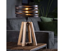 Landelijke tafellamp wikkel houten kruisframe | 1 lichts | bruin | metaal | 50 cm hoog | Ø 29 cm | modern / sfeervol design
