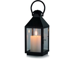 Landelijke Tuinlantaarn - Decoratieve Lantaarn - 12 × 12 × 26,5CM - Met LED Kaars op Batterijen - Tuinverlichting - Sfeerverlichting - Windlicht op Batterijen - Binnen en Buiten -Tafellamp voor Buiten met Vlameffect - Zwart