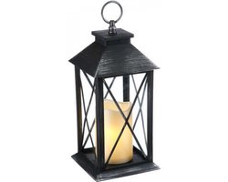 Landelijke Tuinlantaarn met LED Kaars op Batterijen - Tuinverlichting / Sfeerverlichting - Zwart - Windlicht op Batterijen - Tafellamp voor Buiten met Vlameffect