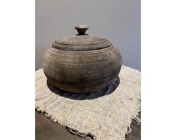 Landelijke Voorraad pot breed met deksel maat L- Stoer sober- woondecoratie- sfeervol- Moederdag- Kerst- Sint