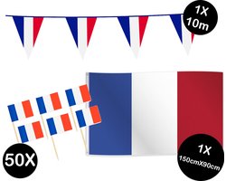 Landen versiering pakket Frankrijk - Vlag Frankrijk (90cmx150cm) - Cocktailprikkers Frankrijk (50stuks) - Vlaggenlijn Frankrijk 10 meter(1 stuks) - Europa festival evenement party decoratie ( Frankrijk )