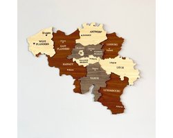 Landkaart - Houten Wanddecoratie - 3D Houten Kaart van België - Wanddecoratie - Landkaart Housewarming Gift - Muurkunst - Verjaardagscadeau - 60x50 cm