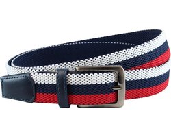 Landley Elastische Geweven Stretch Riem – Rekbaar Elastiek – Dames / Heren / Unisex – 3 Kleuren – Rood/Blauw/Wit - Lengte totaal 120 cm / Riemmaat 105