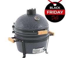 Landmann Kamado 16 inch Grijs Grilloppervlak ⌀ 35,5 cm - Met pizzasteen en Elevator - Met thermometer - Met onderstel en handgrepen - Dubbelwandig & geïsoleerd - BBQ Egg - Dekselthermometer - Kamado bbq - BBQ kamado - Tafelmodel