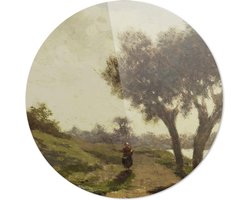 Landschap met twee bomen | Paul Joseph Constantin Gabriël | Rond Plexiglas | Wanddecoratie | 40CM x 40CM | Schilderij | Oude meesters | Foto op plexiglas