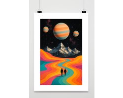 Landschap Poster - Retro Posters - Space - Surrealisme - Psychedelisch - Met Witte Rand - Passe-Partouts Effect - Wanddecoratie Slaapkamer - 180 gram papier - BS7082WV - Formaat 50 x 70cm
