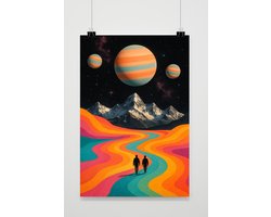 Landschap Poster - Retro Posters - Space - Surrealisme - Psychedelisch - Wanddecoratie Slaapkamer - 180 gram papier - XS7082WV - Formaat 30 x 40cm