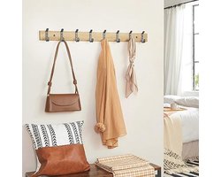 Lang Muur Kapstok met 8 Haken in Zwart en Licht Eiken - 88 cm