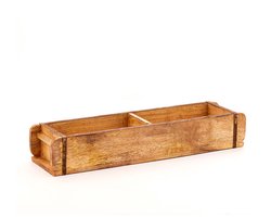 Lange baksteenvorm - houten decoratieve kist met 2 vakken - vintage look met metalen beslag