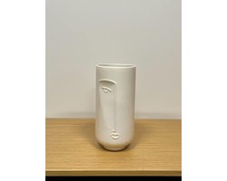Lange Beige Porseleinen Vaas Scandinavisch Design Handgemaakt