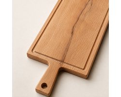 Lange Borrelplank met Handvat en Sapgeul – Geolied Beukenhout – Serveerplank en Kaasplank – 59 x 19 cm