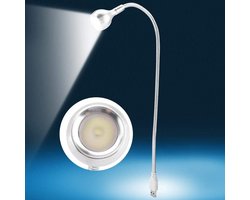 Lange flexibele nek draagbare USB LED tafellamp - Bureau verlichting voor leren lezen - Zilver en zuiver wit .