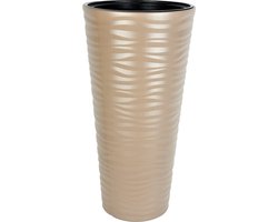 Lange Hoge bloempot Rond taupe Vaas 57cm Hoog plantenbak binnen buiten beige sierpot