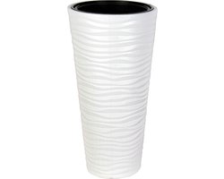 Lange hoge bloempot Rond vaas wit 57cm Hoog plantenbak aan deur binnen buiten