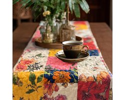 Lange Katoenen Tafelloper met Bloemmotief Patchwork - Handgemaakt voor Eetkamer en Salontafel