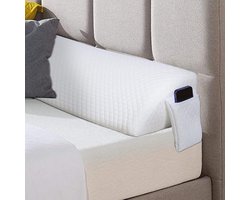 Lange-leeskussen met zijzakken, opvouwbare bedwig voor het hoofdeinde, leeskussen voor de afstand tussen je matras en je hoofdeinde, queensize (150 x 20 x 15 cm)