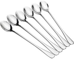 Lange Lepels voor Dessert, Latte Macchiato, Yoghurt of Cocktail - Dessertlepels RVS - Zilver - 6 Stuks