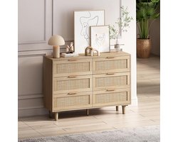 Lange Opbergkast met 6 Rotan Laden - Ideaal voor Woonkamer en Slaapkamer