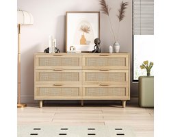 Lange Opbergkast met 6 Rotan Laden voor Woonkamer en Slaapkamer