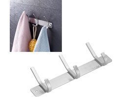 lange rij kapstokhaken -Stevige metalen haken -wandkapstok - roestvrijstalen kapstokstang - wandkapstok - 3 haken hoog en laag - 22*8,2*3,9 cm - geschikt voor hal, badkamer, slaapkamer, enz. - Zilver