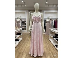 Lange Satijnen Avondjurk Dames – Elegante Gala Jurk met Kant & Verstelbare Bandjes – Luxe Feestjurk - Pink