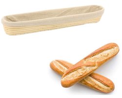 Lange stokbroodrijsmand - Broodrijsmand - Rotan broodmand - Handgemaakte rotan kom - Bakgereedschap - 34 cm - Met stoffen hoes - Gemakkelijk schoon te maken - Geschikt voor het bakken van brood - Beige