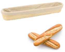 Lange stokbroodrijsmand - Broodrijsmand - Rotan broodmand - Handgemaakte rotan kom - Bakgereedschap - 43 cm - Met stoffen hoes - Gemakkelijk schoon te maken - Geschikt voor het bakken van brood - Beige