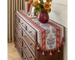 Lange tafelloper in retrostijl met kwastjes, geschikt voor op de eettafel in de woonkamer, tv-meubel en andere soortgelijke items (40*220cm).