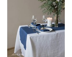 Lange Tafelloper van 100% Linnen in Donkerblauw (40x350 cm) voor Eettafel en Salontafel